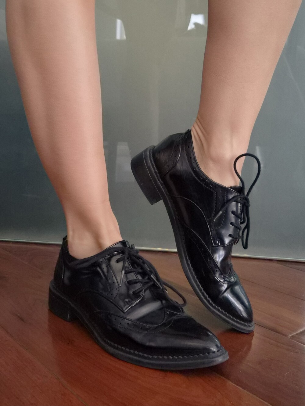 Forever 21 Black Patent Lace-Up Oxford Shoes | Women’s | Low Heel